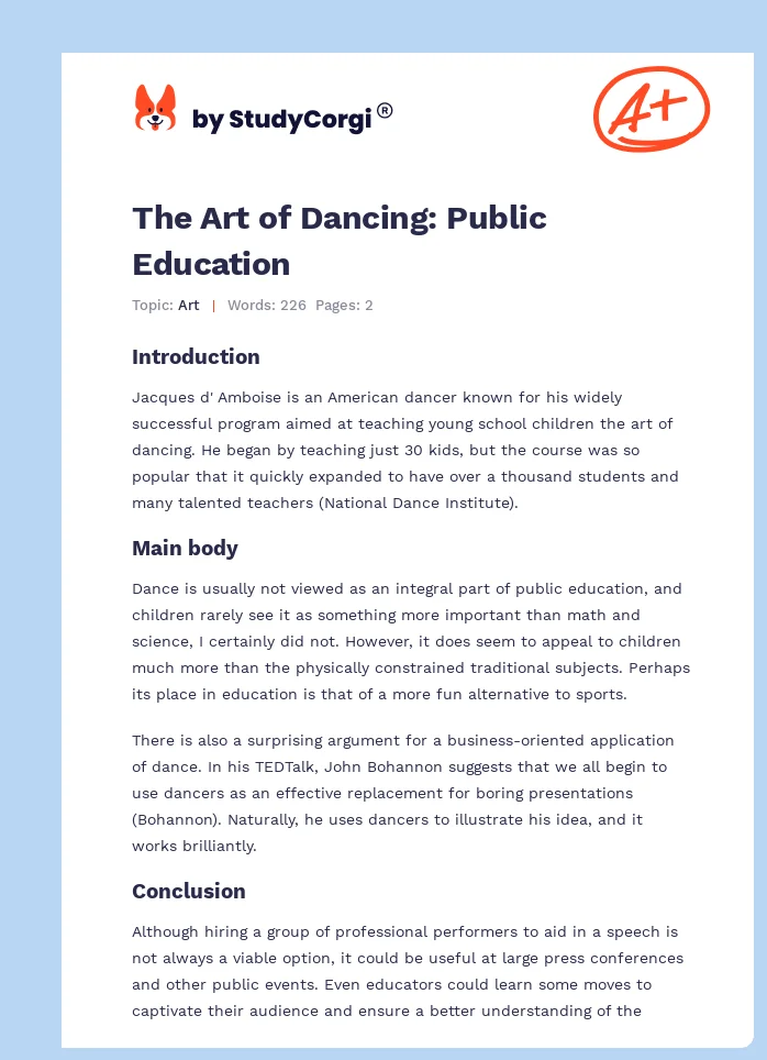 The Art of Dancing: Public Education. Page 1
