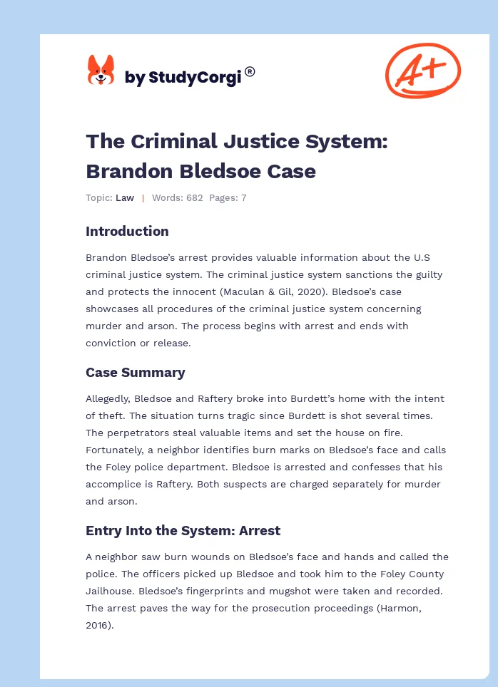 The Criminal Justice System: Brandon Bledsoe Case. Page 1