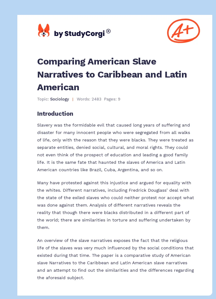 Comparing American Slave Narratives to Caribbean and Latin American. Page 1