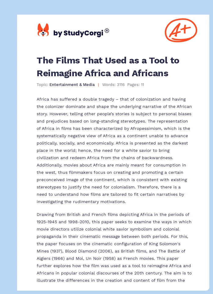 The Films That Used as a Tool to Reimagine Africa and Africans. Page 1