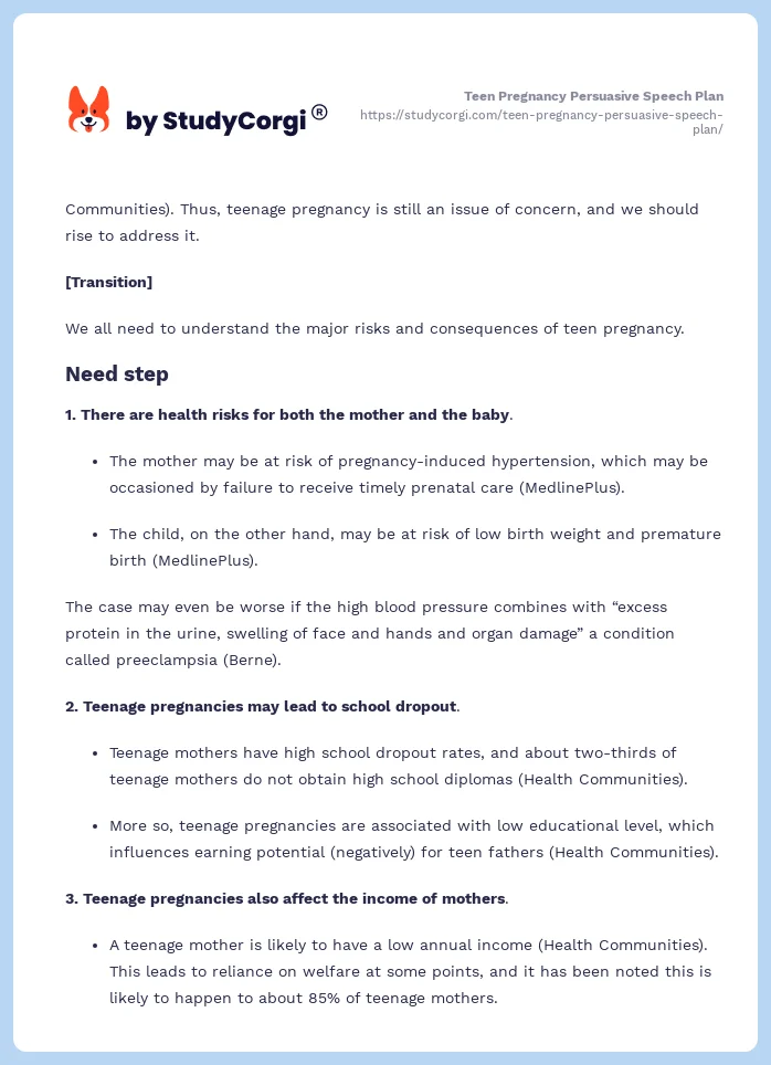 Teen Pregnancy Persuasive Speech Plan. Page 2