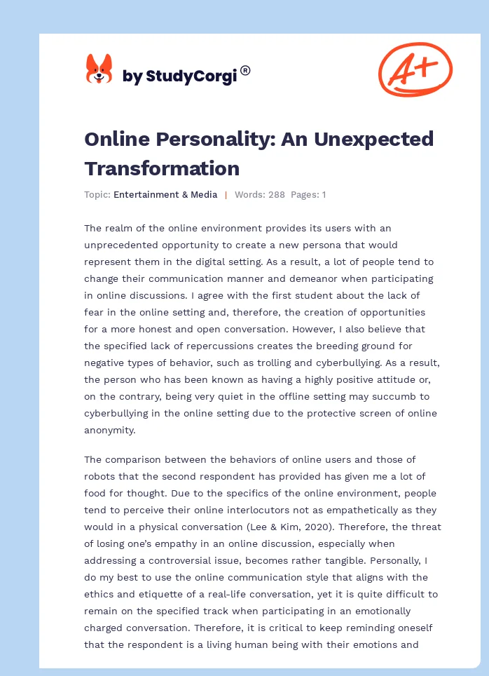 Online Personality: An Unexpected Transformation. Page 1