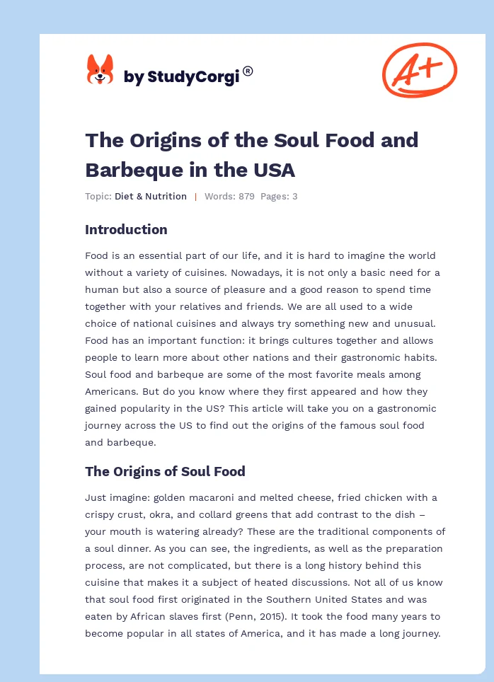 The Origins of the Soul Food and Barbeque in the USA. Page 1