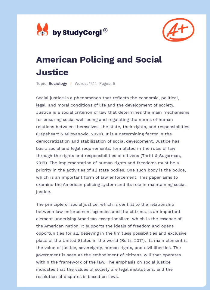 American Policing and Social Justice. Page 1