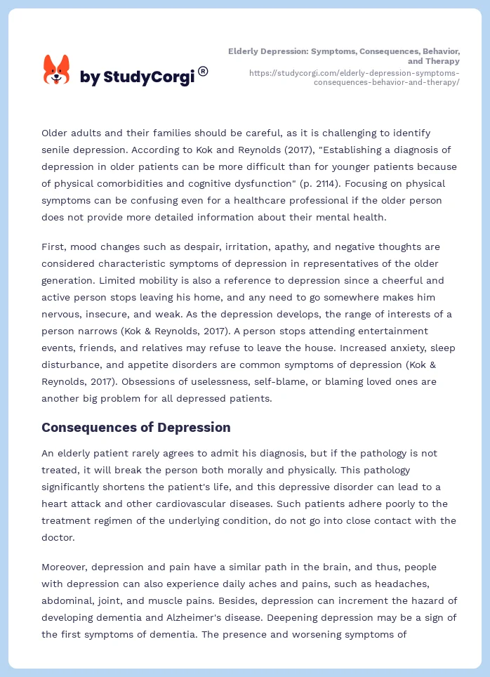 Elderly Depression: Symptoms, Consequences, Behavior, and Therapy. Page 2