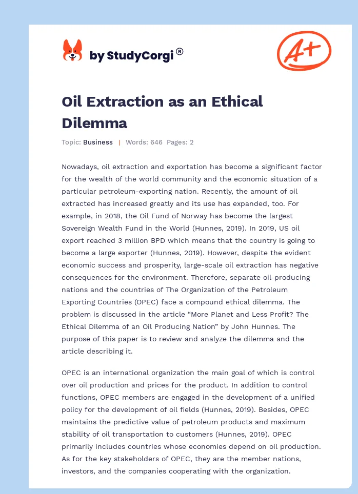 Oil Extraction as an Ethical Dilemma. Page 1