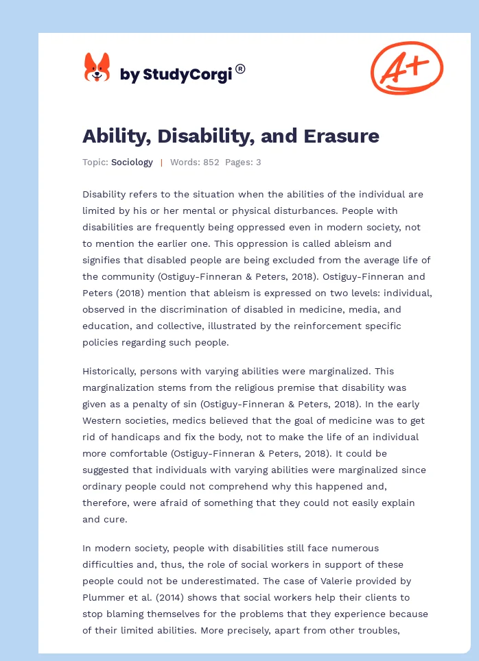 Ability, Disability, and Erasure. Page 1