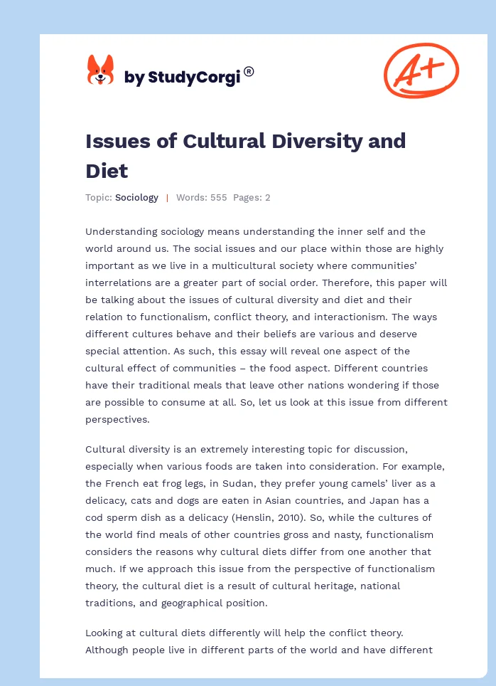 Issues of Cultural Diversity and Diet. Page 1