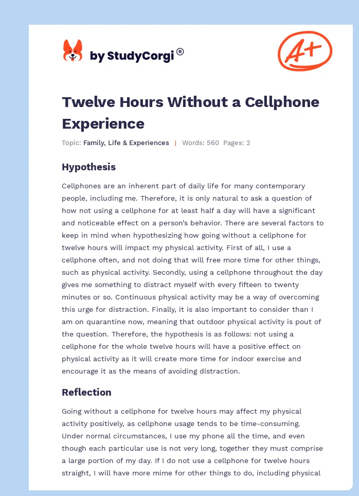 Twelve Hours Without a Cellphone Experience. Page 1