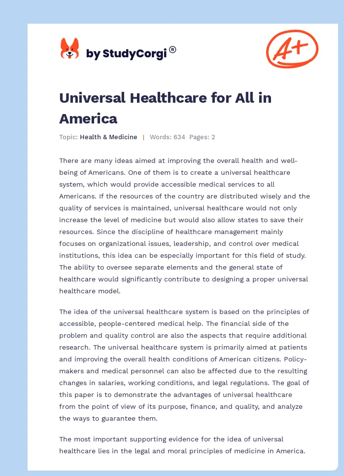 Universal Healthcare for All in America. Page 1