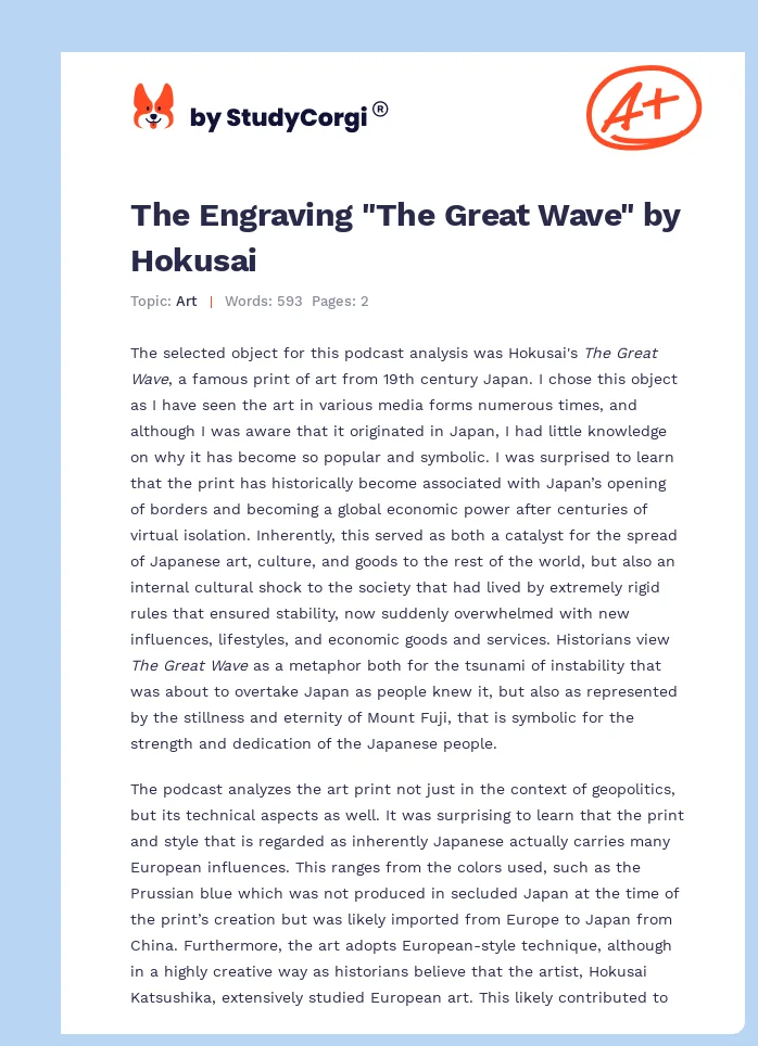 The Engraving "The Great Wave" by Hokusai. Page 1
