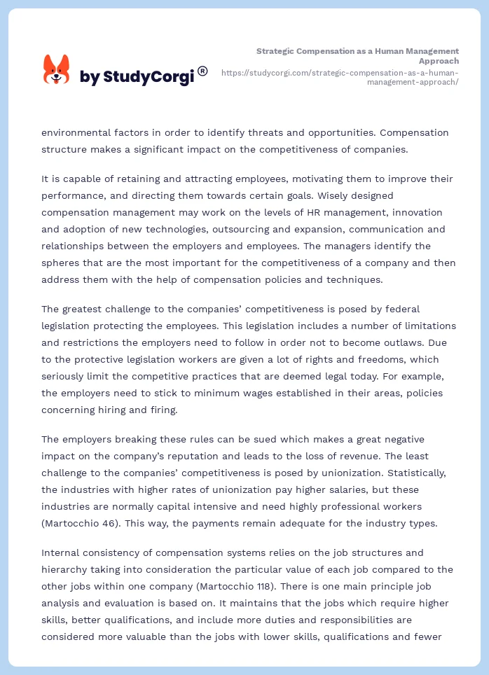 Strategic Compensation as a Human Management Approach. Page 2