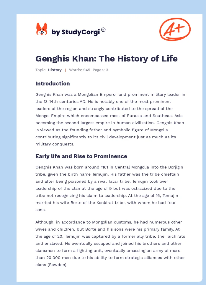 Genghis Khan: The History of Life. Page 1