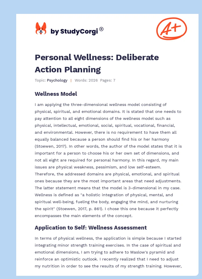 Personal Wellness: Deliberate Action Planning. Page 1