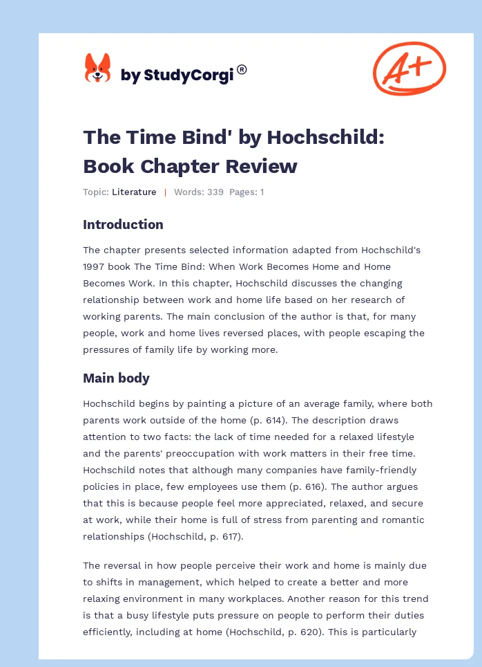 The Time Bind' by Hochschild: Book Chapter Review. Page 1