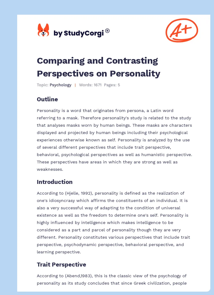 Comparing and Contrasting Perspectives on Personality. Page 1