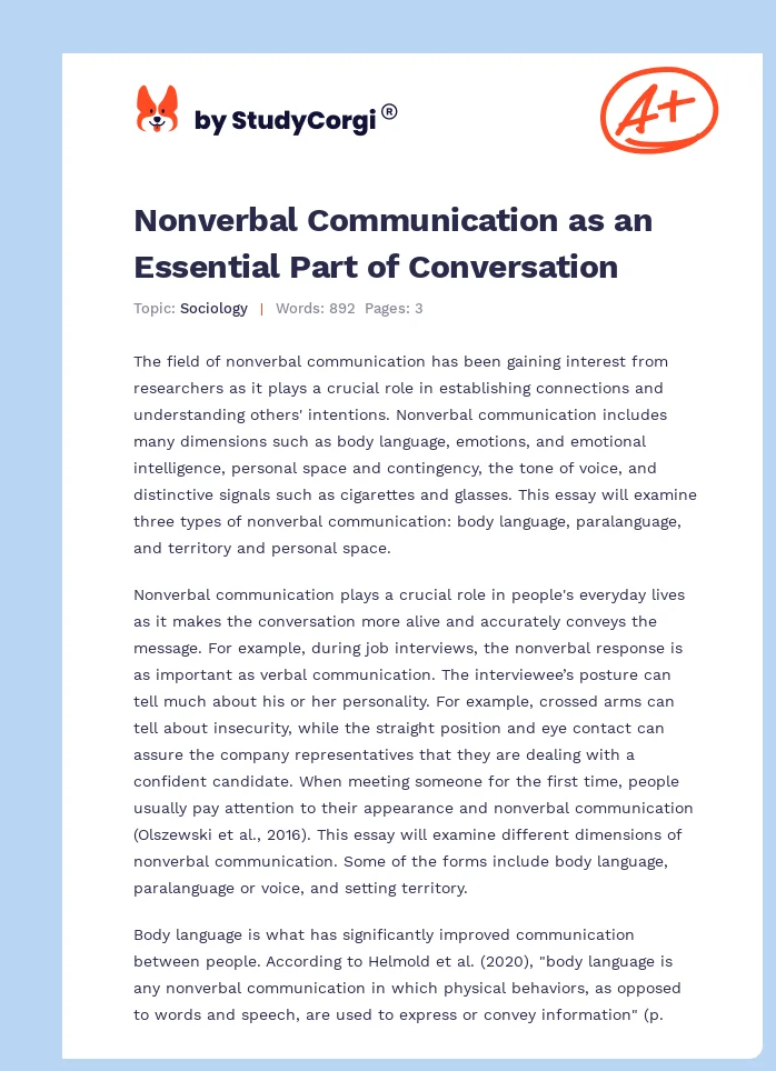 Nonverbal Communication as an Essential Part of Conversation. Page 1