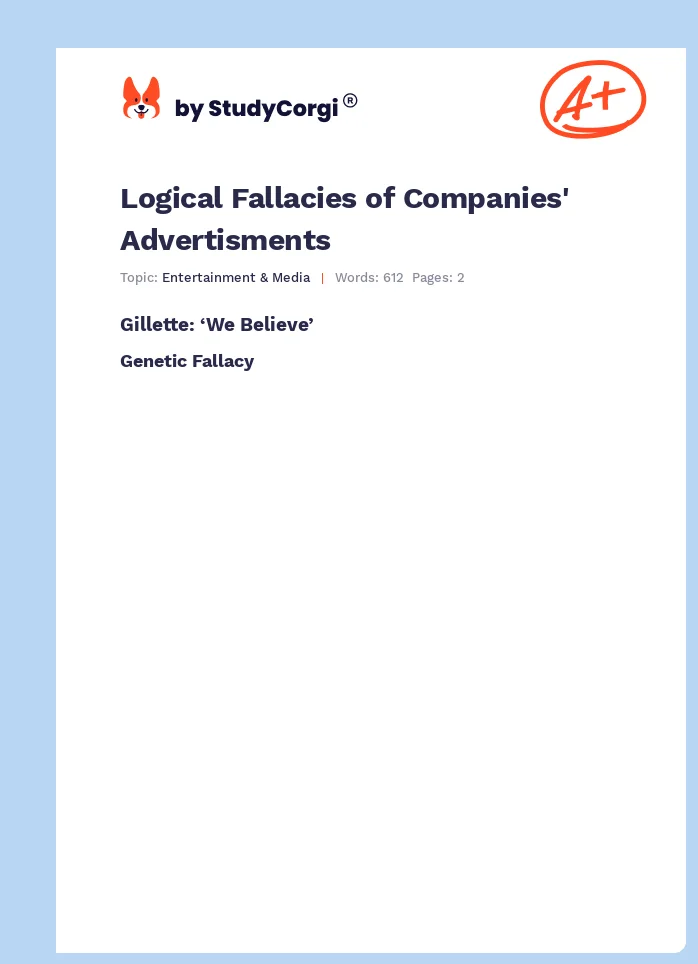 Logical Fallacies of Companies' Advertisments. Page 1