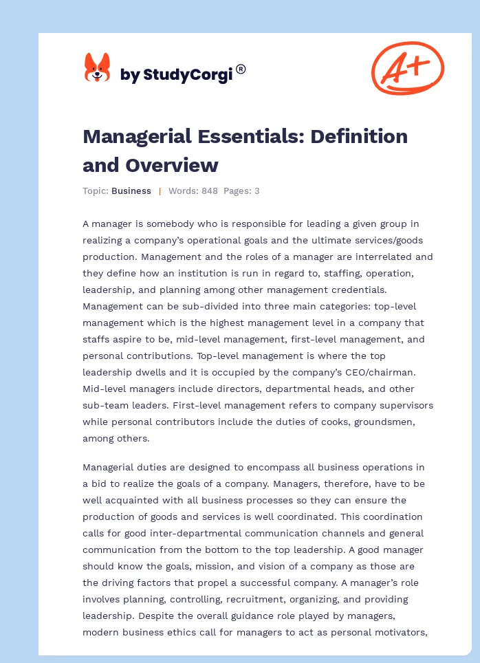 Managerial Essentials: Definition and Overview. Page 1