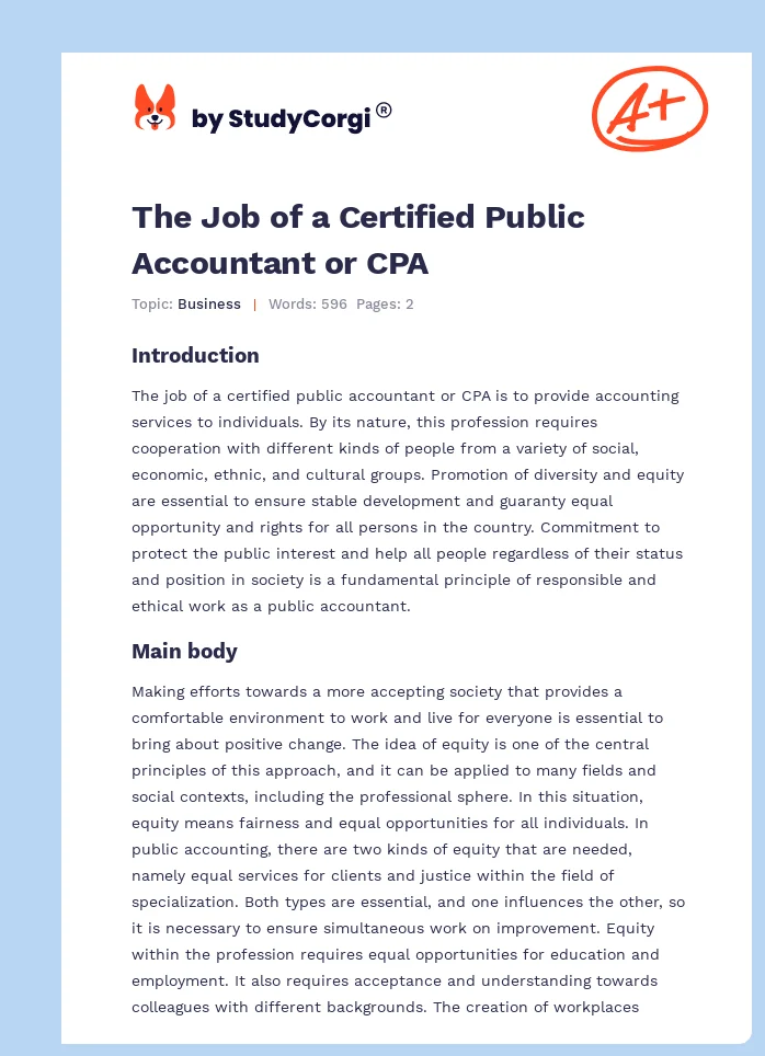 The Job of a Certified Public Accountant or CPA. Page 1