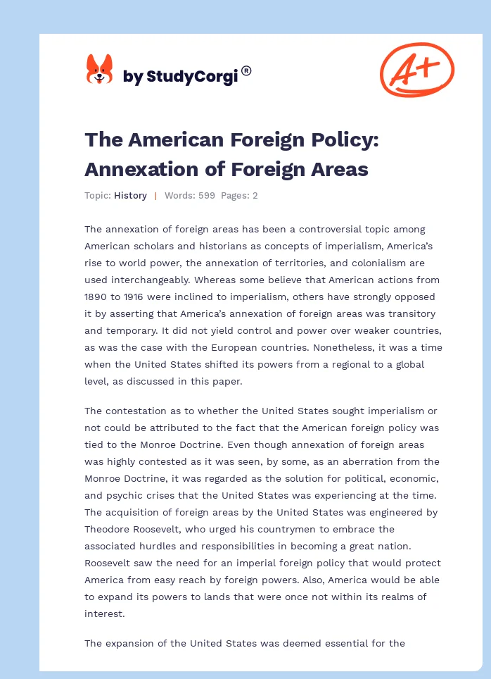 The American Foreign Policy: Annexation of Foreign Areas. Page 1