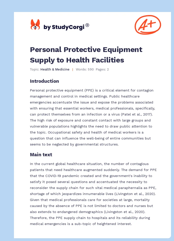 Personal Protective Equipment Supply to Health Facilities. Page 1