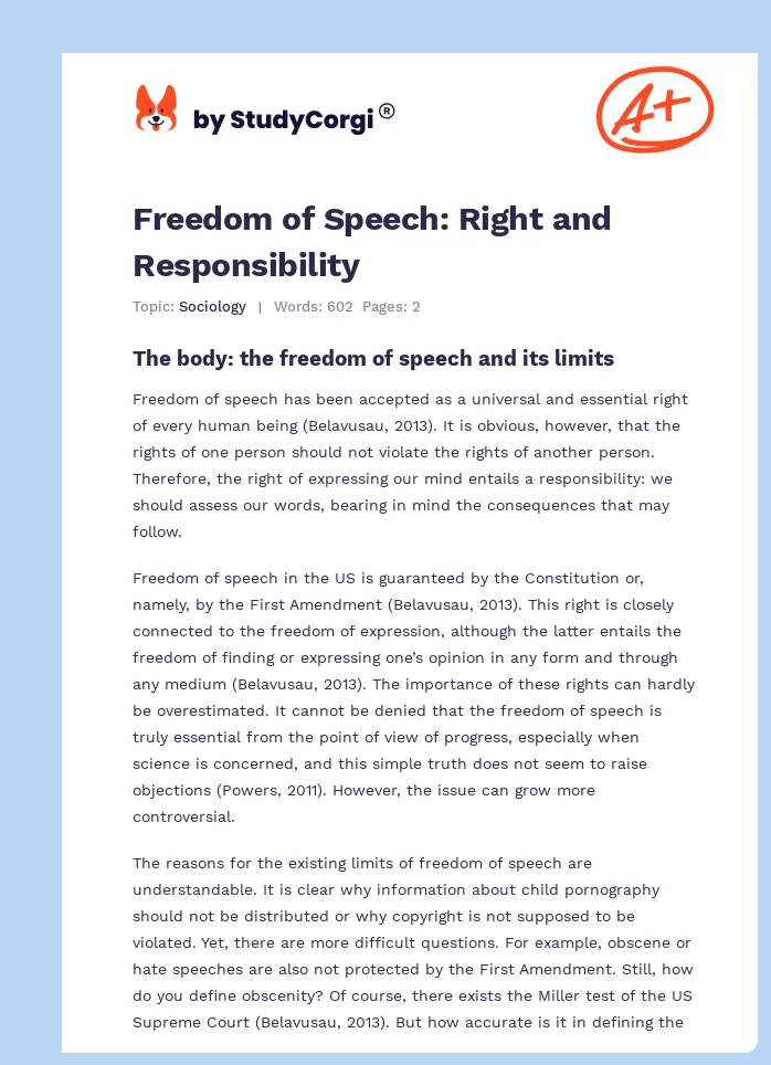 Freedom of Speech: Right and Responsibility. Page 1