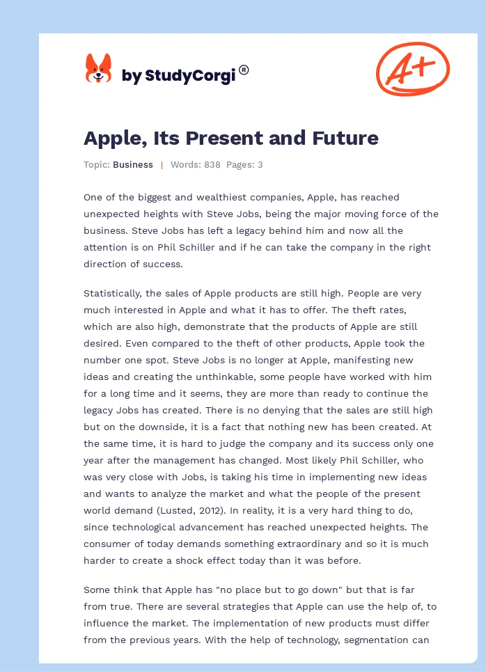 Apple, Its Present and Future. Page 1
