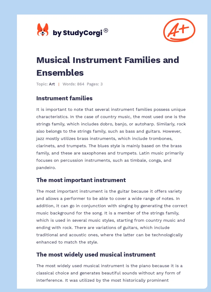 Musical Instrument Families and Ensembles. Page 1
