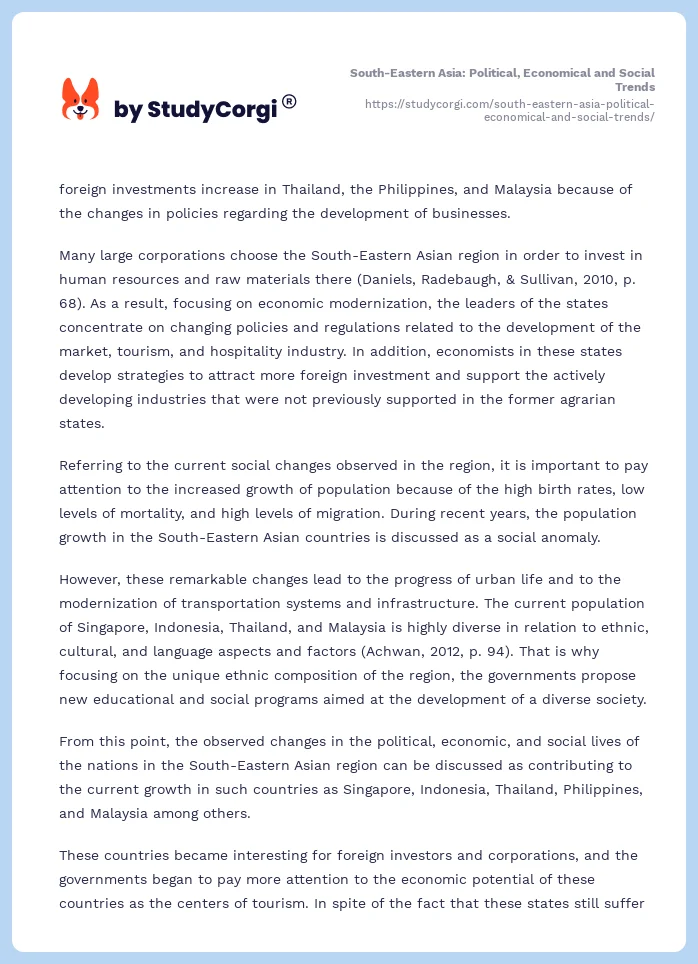 South-Eastern Asia: Political, Economical and Social Trends. Page 2