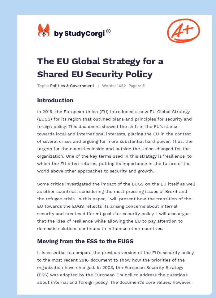 The EU Global Strategy for a Shared EU Security Policy. Page 1