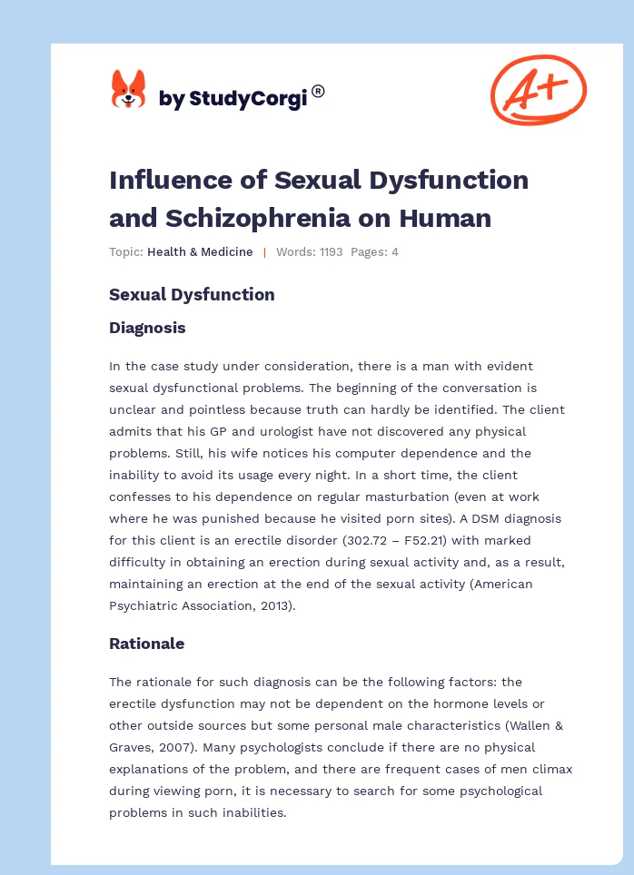Influence of Sexual Dysfunction and Schizophrenia on Human. Page 1