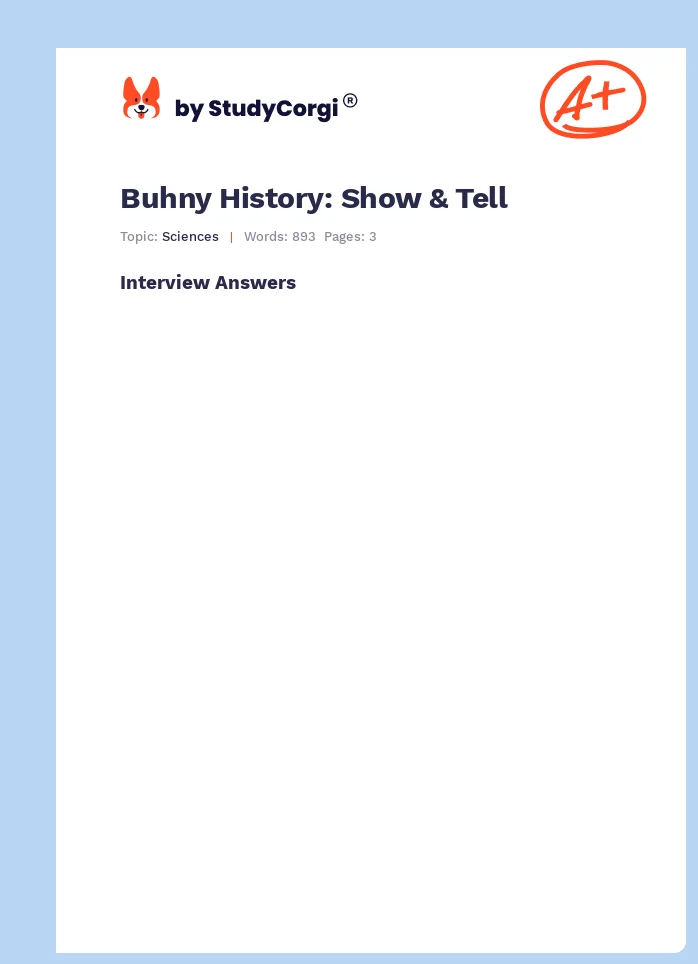 Buhny History: Show & Tell. Page 1