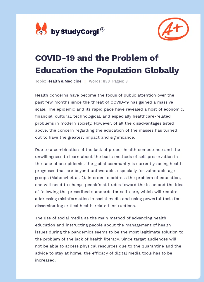 COVID-19 and the Problem of Education the Population Globally. Page 1