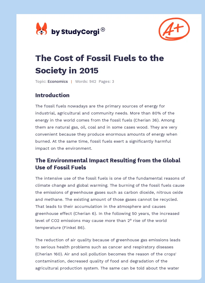 The Cost of Fossil Fuels to the Society in 2015. Page 1