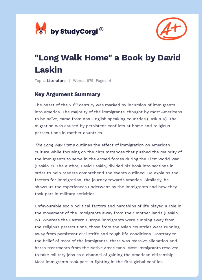 "Long Walk Home" a Book by David Laskin. Page 1