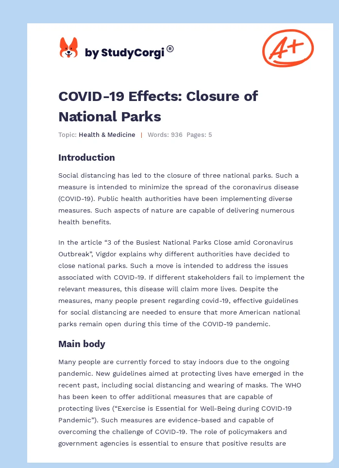 COVID-19 Effects: Closure of National Parks. Page 1