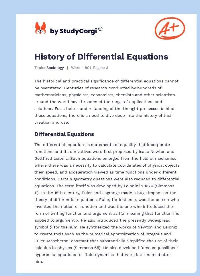 History of Differential Equations. Page 1