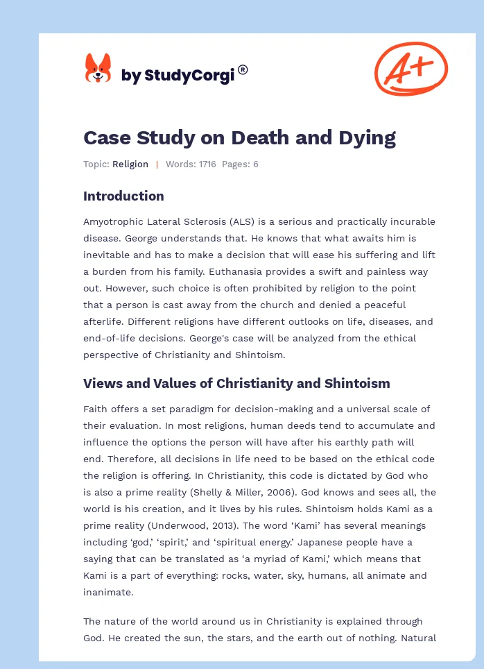 Case Study on Death and Dying. Page 1