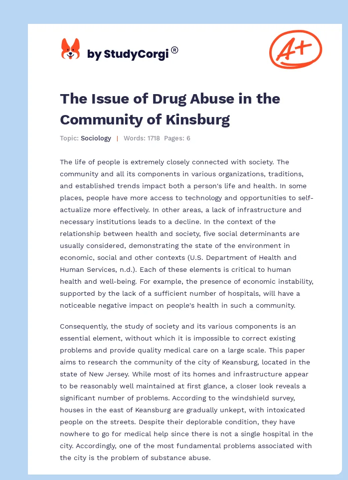 The Issue of Drug Abuse in the Community of Kinsburg. Page 1