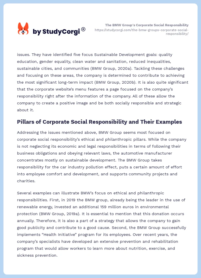The BMW Group's Corporate Social Responsibility. Page 2