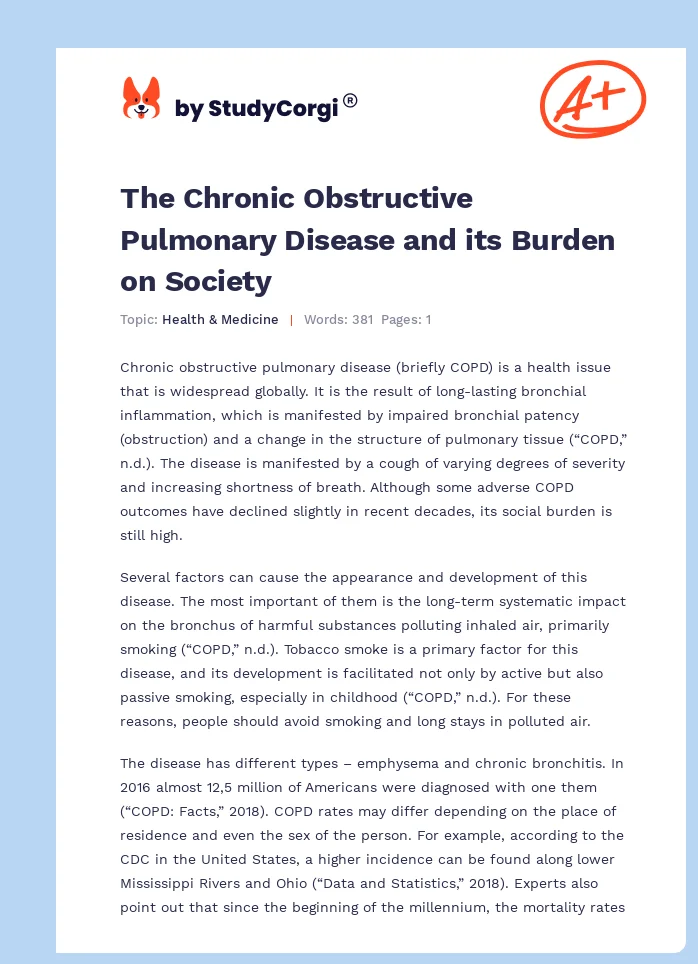 The Chronic Obstructive Pulmonary Disease and its Burden on Society. Page 1