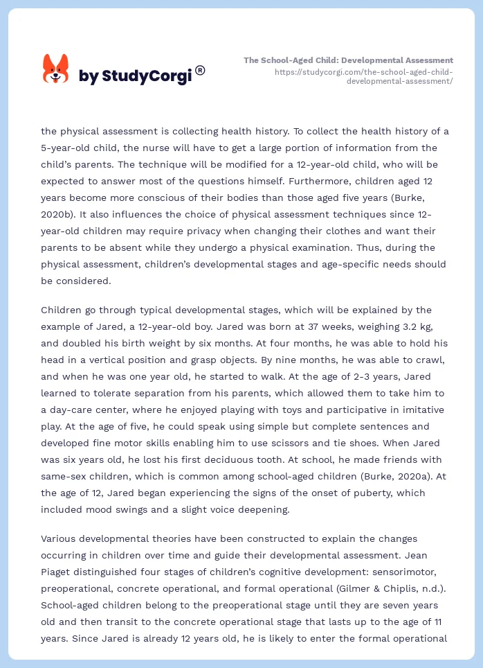 The School-Aged Child: Developmental Assessment. Page 2