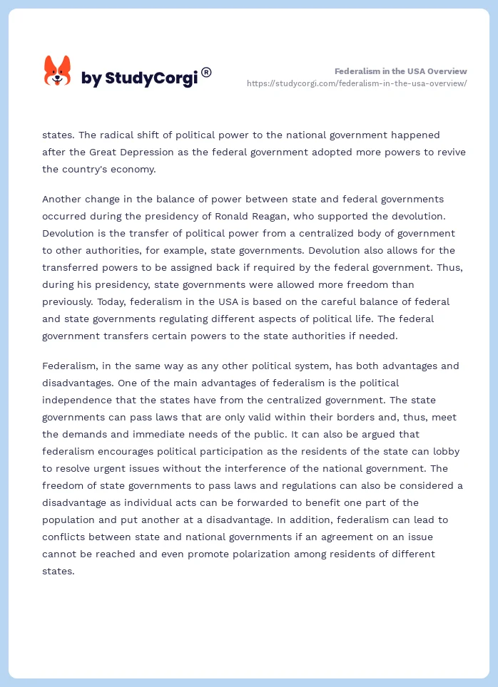 Federalism in the USA Overview. Page 2