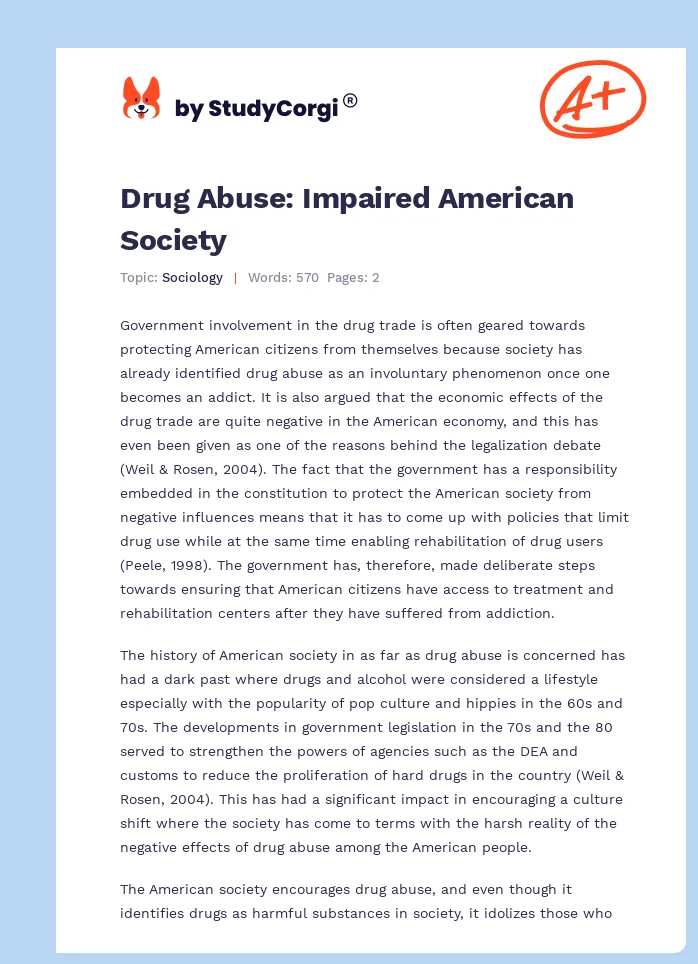 Drug Abuse: Impaired American Society. Page 1