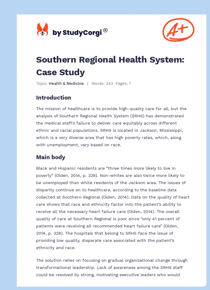 Southern Regional Health System: Case Study. Page 1