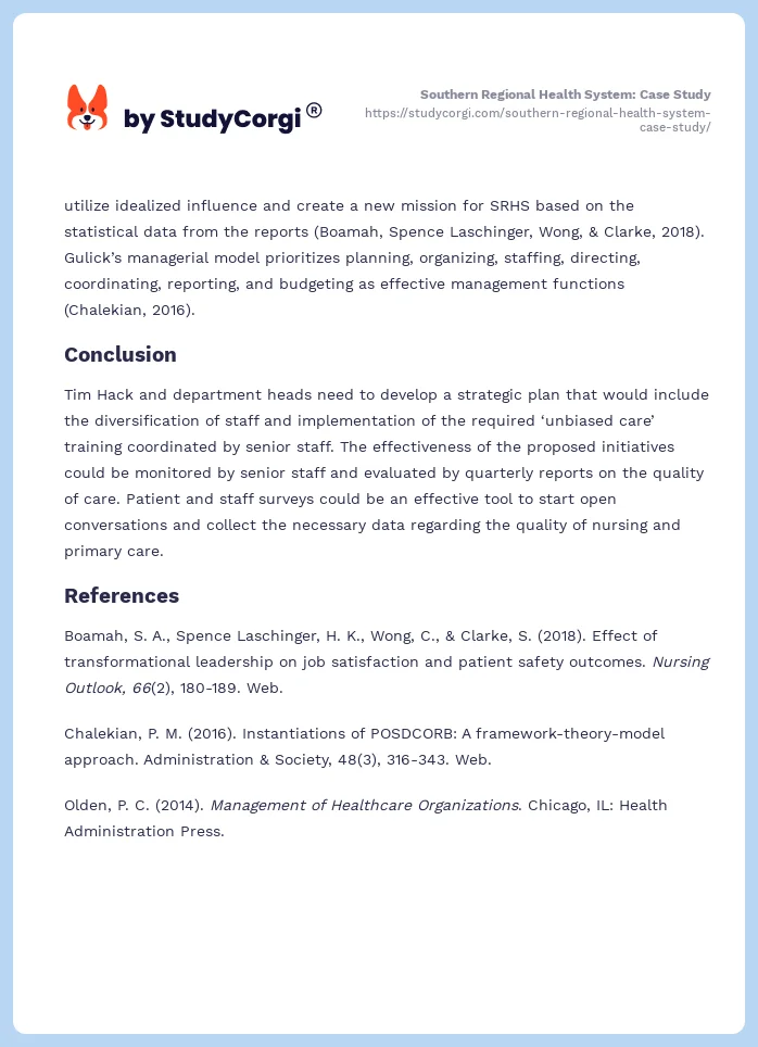 Southern Regional Health System: Case Study. Page 2