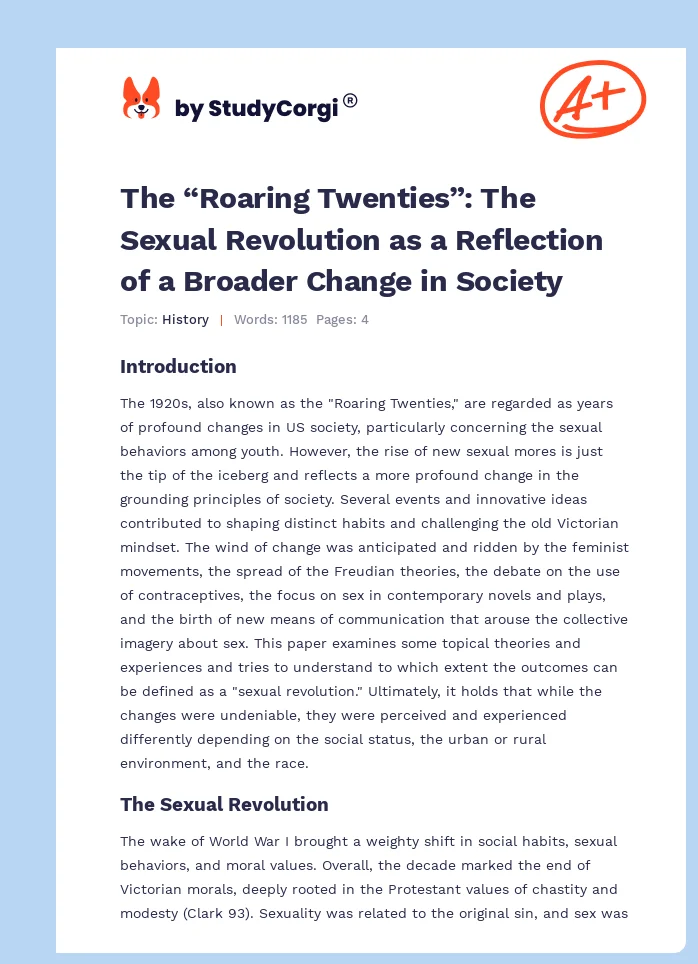 The “Roaring Twenties”: The Sexual Revolution as a Reflection of a Broader Change in Society. Page 1