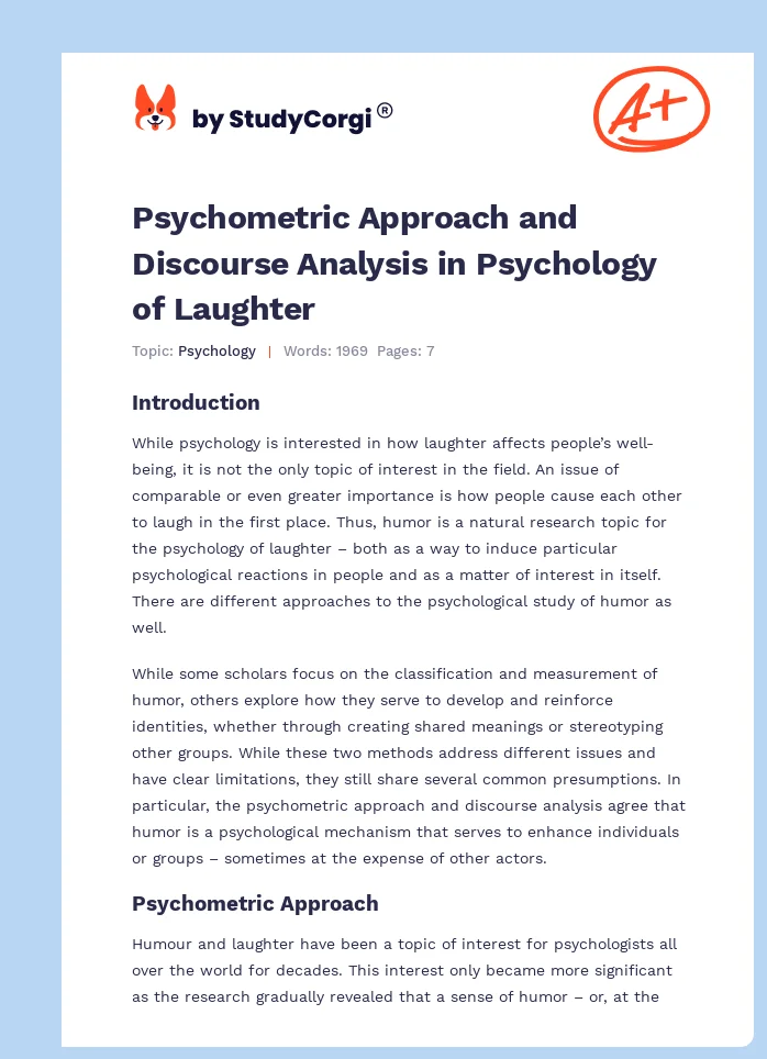 Psychometric Approach and Discourse Analysis in Psychology of Laughter. Page 1