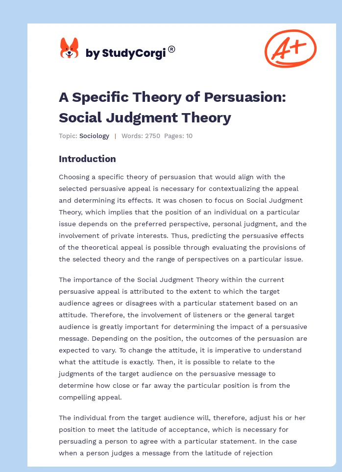A Specific Theory of Persuasion: Social Judgment Theory. Page 1